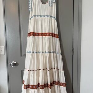 Carolina K Embroidered Tiered Maxi Dress S/M Boho Resort